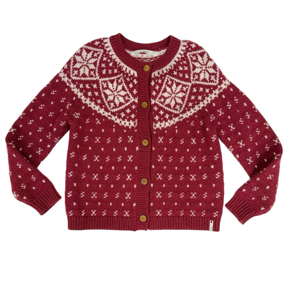 Vintage Woolrich Women's Medium Wood Button Up Red Snowflake Cardigan